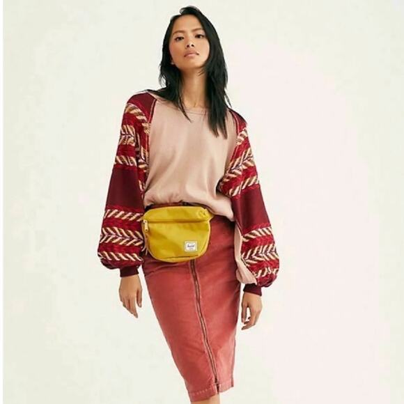 Free People We The Free Rainbow Dreams Red Blush Woven Balloon Sleeves Top XS - Picture 1 of 16